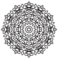 Mandala pattern black and white. Islam, Arabic, Pakistan, Moroccan, Turkish, Indian, Spain motifs. Hand drawn background. Can be used for coloring book, greeting card.