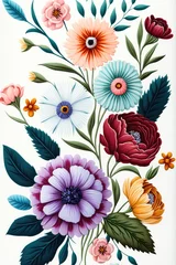Zelfklevend Fotobehang gouache painted flowers pattern on white background  © Alexander
