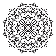 Mandala pattern black and white. Islam, Arabic, Pakistan, Moroccan, Turkish, Indian, Spain motifs. Hand drawn background. Can be used for coloring book, greeting card.