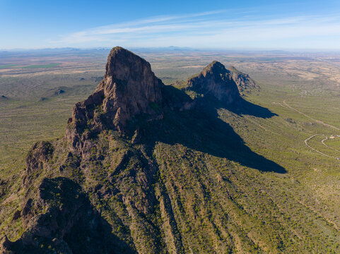 Picacho Peak aerial view in Picacho Peak State Park in Pinal County in Arizona AZ, USA. 