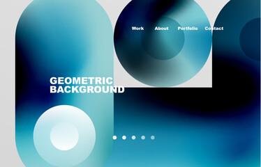 Circles and round shapes landing page abstract geometric background. Web page for website or mobile app wallpaper