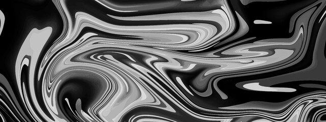 Abstract liquid waves and stains background. Marble black and white ink texture painted background. Texture of dark wave metallic background. You can used for poster, wallpaper, banner and many more. 