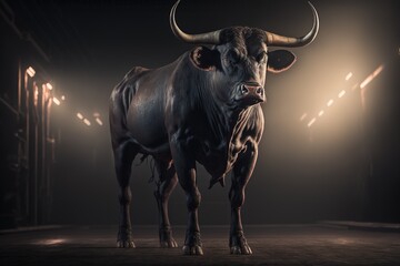 Strong bull in studio. Generative AI.