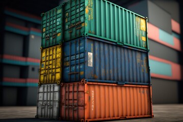 Fototapeta premium Stack of cargo containers. Generative AI.