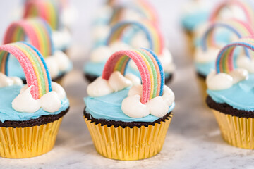 Unicorn rainbow chocolate cupcake