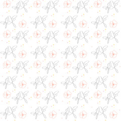 Seamless pattern - lineart birds and flowers PNG