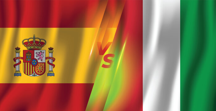 Spain vs Italy waving flag background sport banner design. 