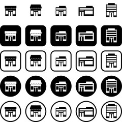 Retail Building Black and White Icon Set