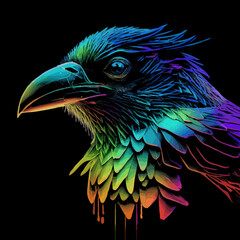 Colorful digital art of crow face