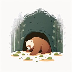 A bear hibernating in a cave illustration Generative AI - obrazy, fototapety, plakaty