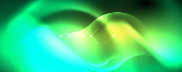 Neon glowing waves, magic energy space light concept, abstract background wallpaper design