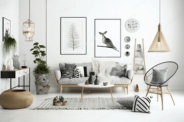 Photo Scandinavian interior decoration set on white background Made with Generative AI