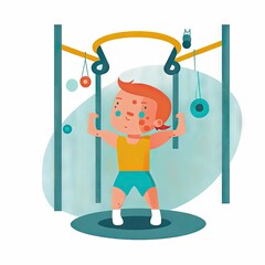 A child doing gymnastics in a gym illustration Generative AI
