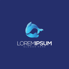 Awesome Blue Whale Premium logo Vector