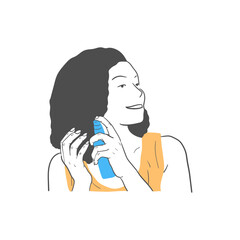 illustration of a woman taking care of her hair with hair oil
