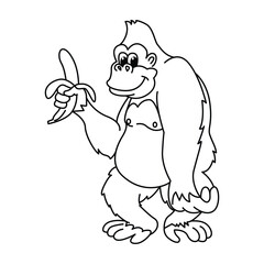 Funny gorilla cartoon vector coloring page