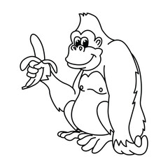 Funny gorilla cartoon vector coloring page