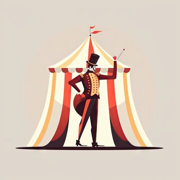 recommend clip art: A ringmaster announcing acts in a big top illustration Generative AI