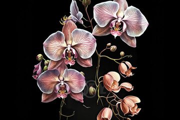 Fototapeta na wymiar Orchid Flowers, Illustration, Generative AI