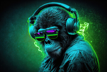 Cool Neon Party Cat Headphones
