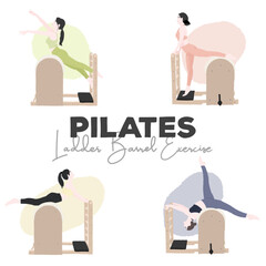 A set of pilates ladder barrel exercise pose - a concept illustration of healthy lifestyle