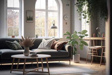 Modern bright home living room interior, background, 3d render Generative AI