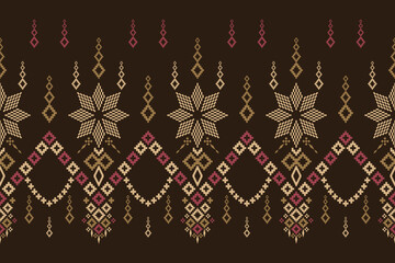 Nature vintages cross stitch traditional ethnic pattern paisley flower Ikat background abstract Aztec African Indonesian Indian seamless pattern for fabric print cloth dress carpet curtains and sarong