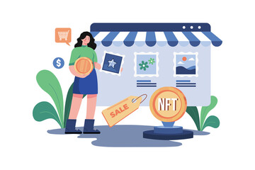 NFT marketplace Illustration concept on white background