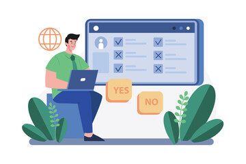 Man at laptop with survey
