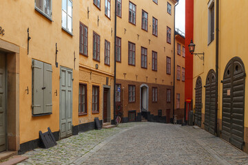 Fototapeta na wymiar STOCKHOLM, SWEDEN - AUGUST 24, 2022: Streets of Gamla Stan (old town)