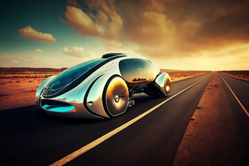 The futuristic car on the highways