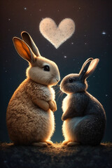 A couple cute mom and kid bunny in love, Chinese year, Easter, for theme, Valentine's Day