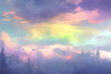 Naklejka premium Outdoors,Dusk,Sunset,Summer,Glowing,Vibrant Color,Descriptive Colour,Purple,Blue,Lightweight,Beauty In Nature,Tranquil Scene,Heaven,Weather,Backgrounds,Nature,Scenics,Image,Illustration and Painting