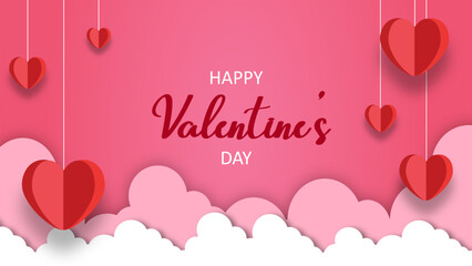 Valentine background, Red hearts background. Beautiful hearts on pastel pink table flat lay composition. Valentines Day greeting card design