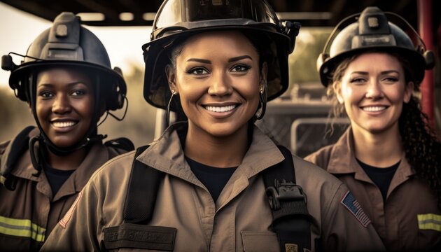 Empowering Women in Workplace Inclusivity: Celebrating International Women's Day with Diversity Equity Inclusion (DEI) in First Responders Industry with Multiracial Female Firefighters (Generative AI)
