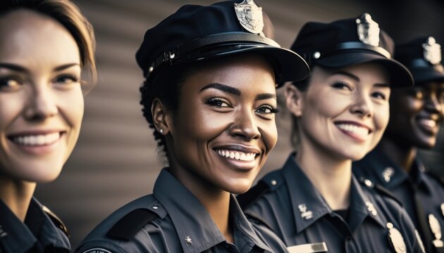 Empowering Women in Workplace Inclusivity: Celebrating International Women's Day with Diversity Equity Inclusion (DEI in First Responders Industry with Multiracial Female Police Officers Generative AI