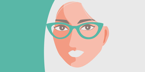 Eye glasses and sunglasses on vintage green banner. Flat vector.