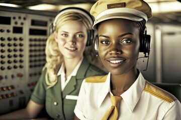 Air traffic controllers Multiracial Women (generative AI)