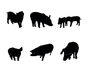 Collection of black silhouettes pigs