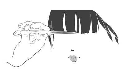 ハサミを持って前髪をカットする手_3・美容室・美容師・はさみ・アート