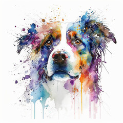Dog in bright colors, watercolor- generated by Generative AI