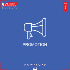 PROMOTİON icon vector on blue background. Simple, isolated, flat icons, icons, apps, logos, website design or mobile apps for business marketing management,
UI UX design Editable stroke.EPS10