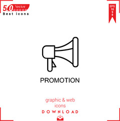 PROMOTİON icon vector on white background. Simple, isolated, flat icons, icons, apps, logos, website design or mobile apps for business marketing management,
UI UX design Editable stroke.EPS10 