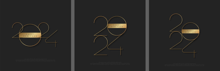 Obraz na płótnie Canvas Happy new year 2024 vector. Premium design with a thin line concept of luxurious and elegant gold. Design for greeting, poster, banner or calendar print.