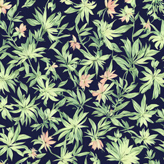 Fototapeta premium Floral pattern on dark blue background. Generative AI