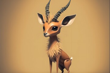 cute antelope character created using AI Generative Technology - obrazy, fototapety, plakaty