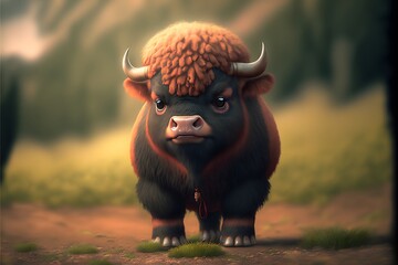 cute bison character created using AI Generative Technology