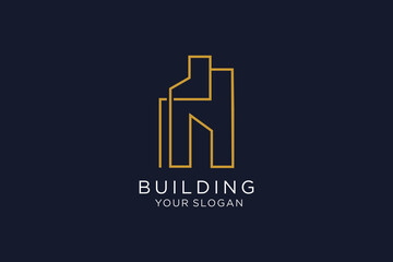 Building logo illustration vector graphic design in line art style.