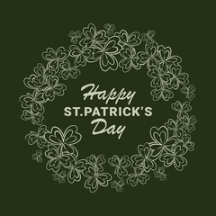 green greeting card with clover leaves around text about st. patricks day