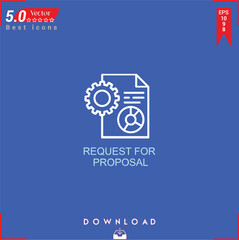 REQUEST PROPOSAL icon vector on blue background. Simple, isolated, flat icons, icons, apps, logos, website design or mobile apps for business marketing management,
UI UX design Editable stroke.EPS10